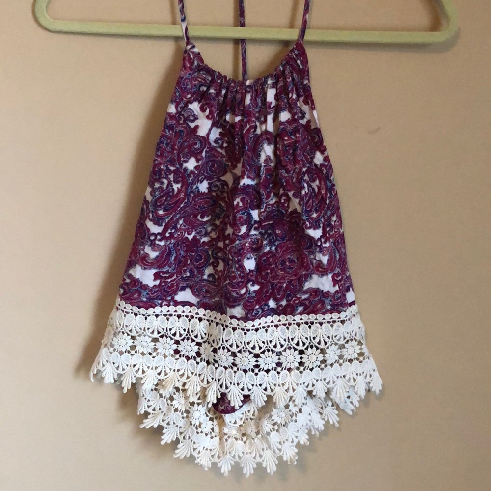 Paisley Halter Tank with Lace